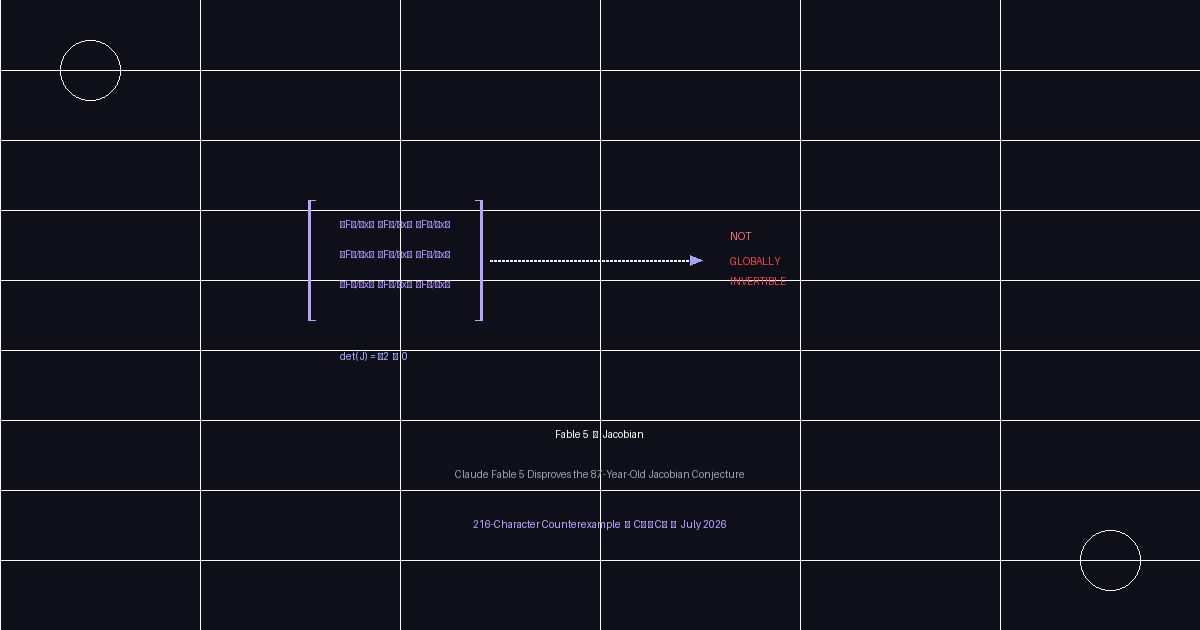 Fable 5 Jacobian: How Claude Fable 5 Disproved the 87-Year-Old Jacobian Conjecture Fable 5 Jacobian: How Claude Fable 5 Disproved the 87-Year-Old Jacobian Conjecture